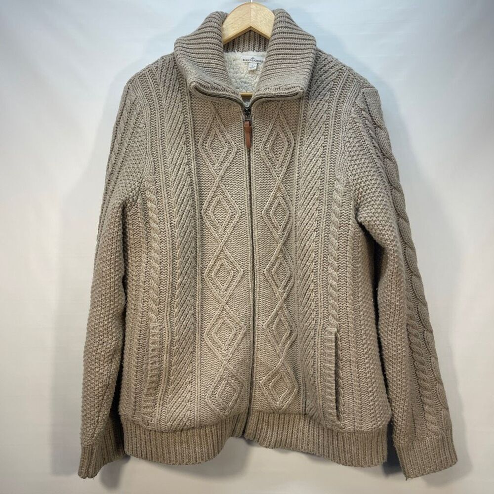 L.L. Bean Women's Tan Cable Knit Turtleneck Sweater